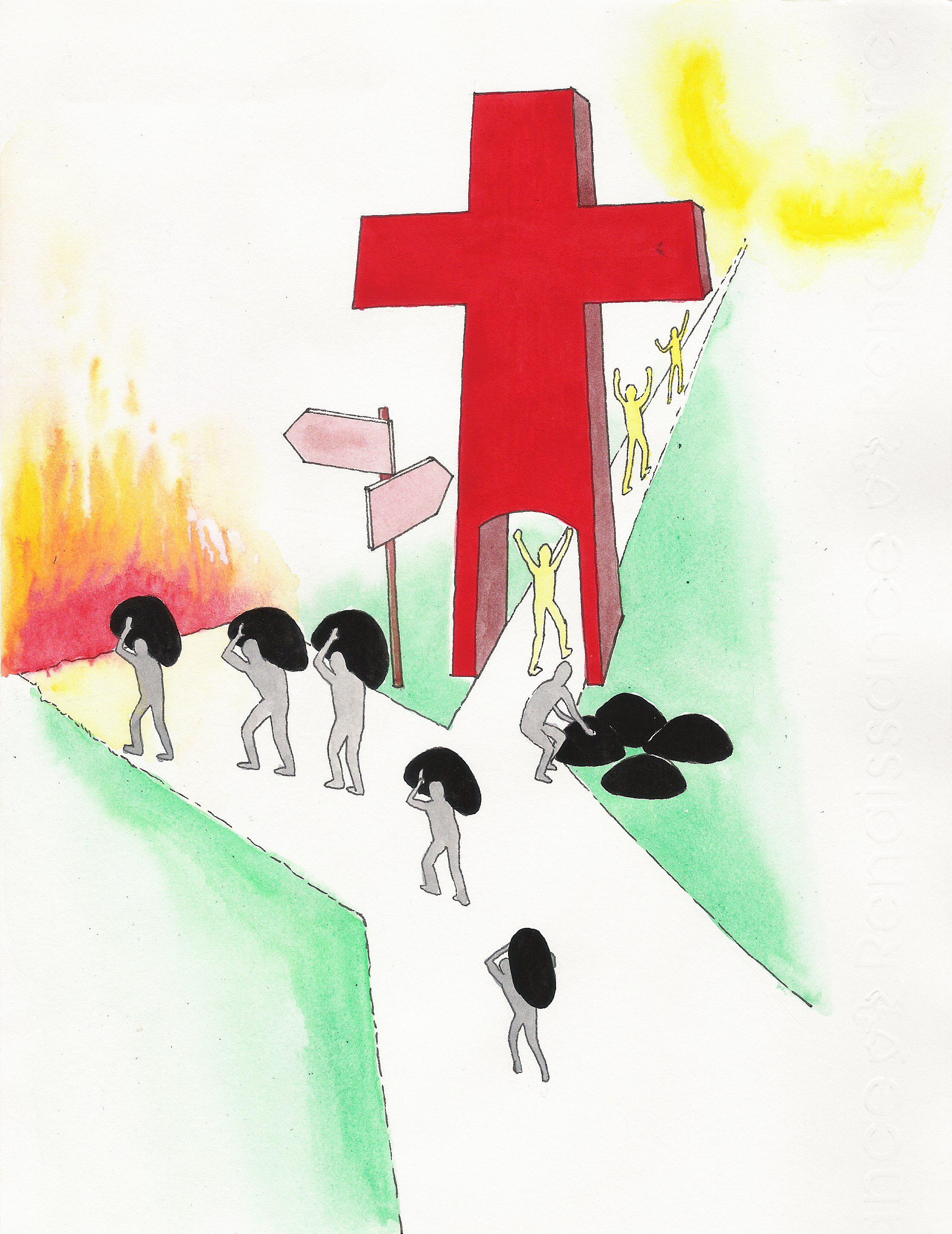 Путь грешников. Рисунок красный крест глазами детей. Путь в рай и ад. Узкий путь христианина. Рай и ад рисунок.